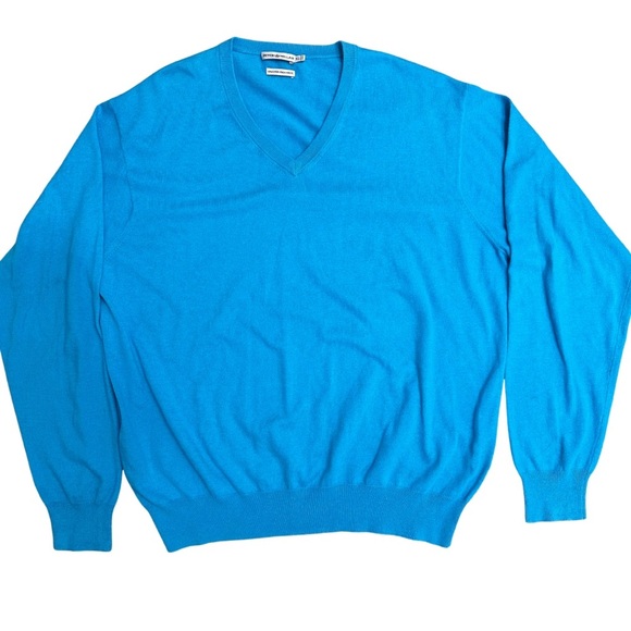 Peter Millar BlueV-Neck Cotton Cashmere Blend Sweater SZ XL Luxury Preppy - Picture 3 of 6